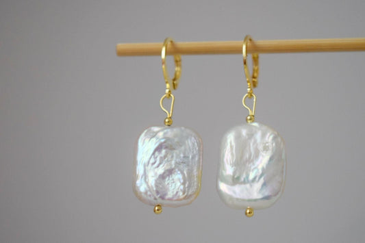 Baroque Keshi Pearl Earrings, Freshwater Pearl Jewelry, 24K Gold Plated Huggie Hoops, Bridal lightweight Jewelry, Perfect Bridesmaid Gift