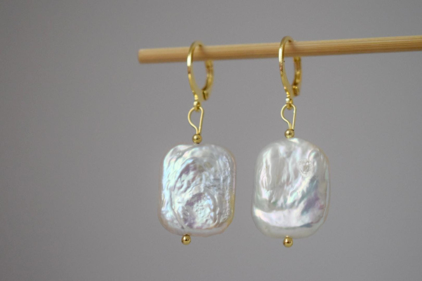 Baroque Keshi Pearl Earrings, Freshwater Pearl Jewelry, 24K Gold Plated Huggie Hoops, Bridal lightweight Jewelry, Perfect Bridesmaid Gift