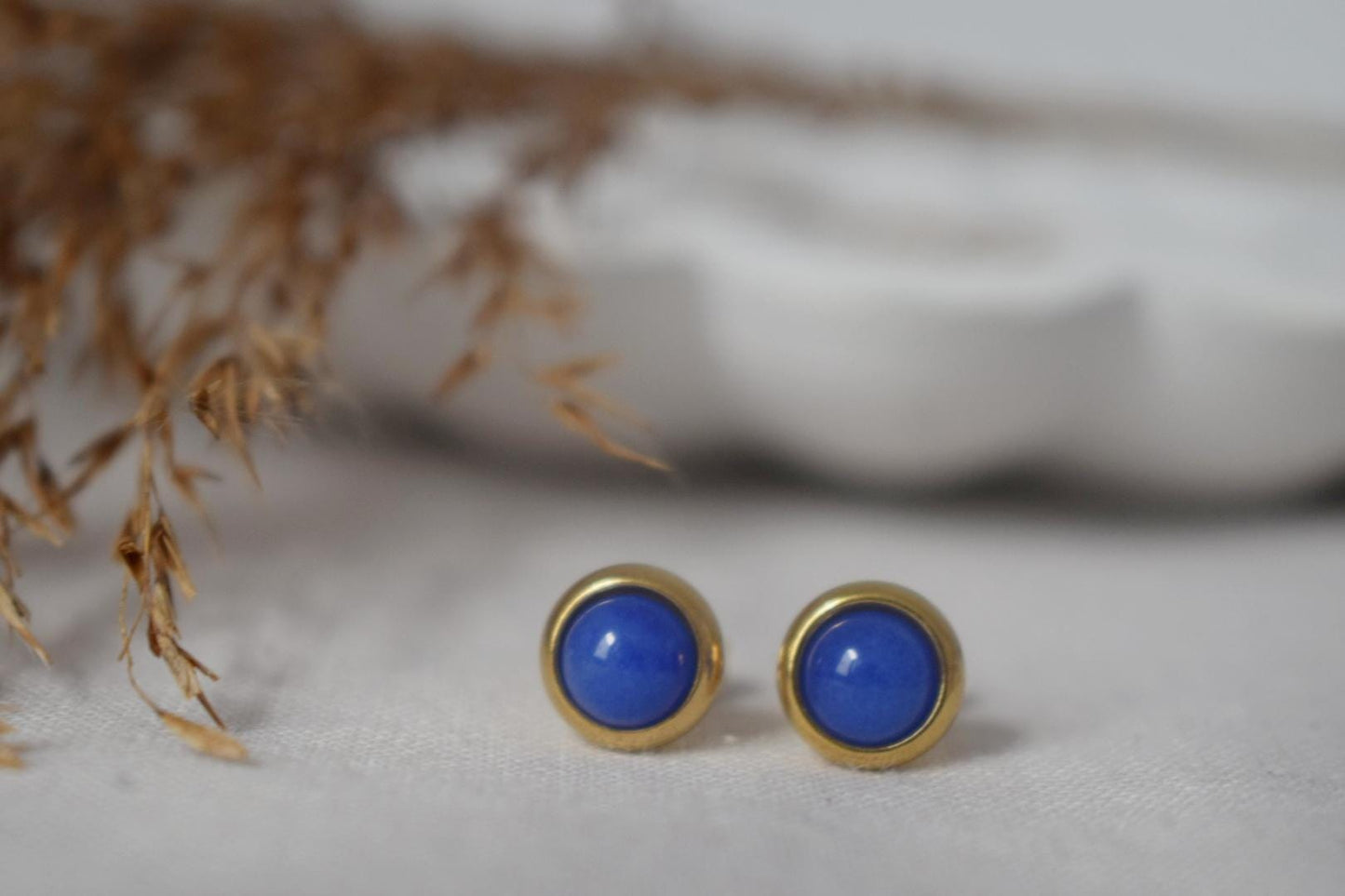 Mini jade blue stud earrings, 6mm Royal blue gemstone earrings, Small post earrings, Push back earrings, Minimalist jewelry, Gift for her
