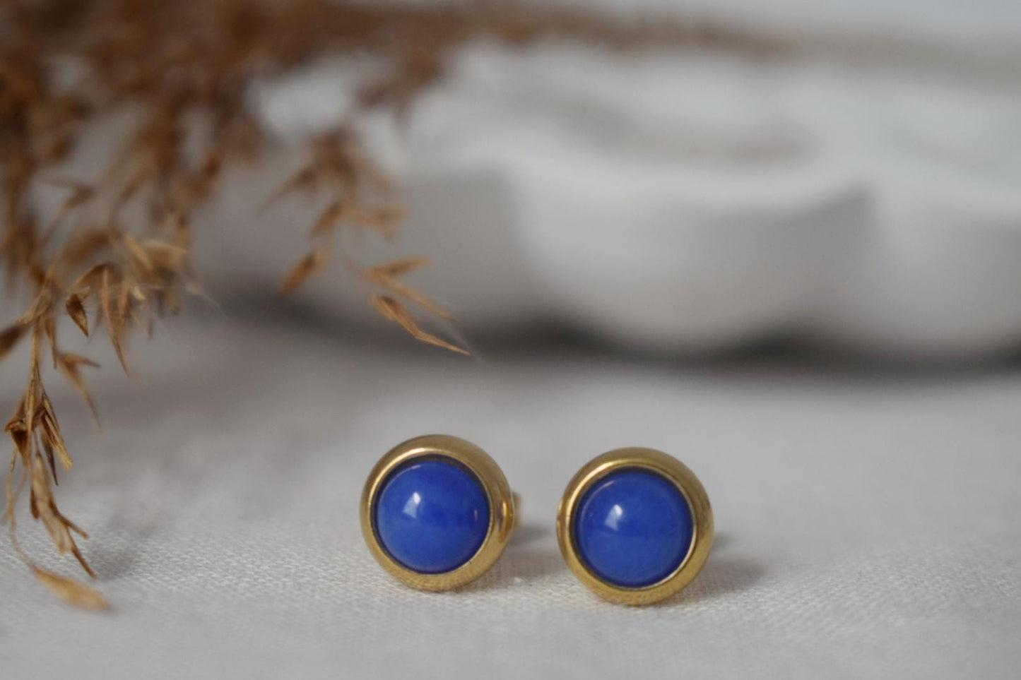 Mini jade blue stud earrings, 6mm Royal blue gemstone earrings, Small post earrings, Push back earrings, Minimalist jewelry, Gift for her