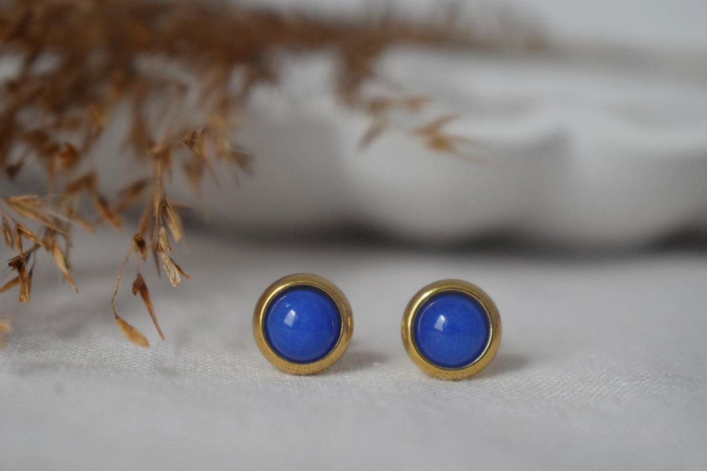 Mini jade blue stud earrings, 6mm Royal blue gemstone earrings, Small post earrings, Push back earrings, Minimalist jewelry, Gift for her
