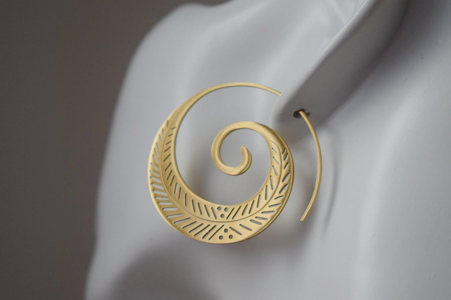 Ornament spiral hoop earrings for women, Vortex golden earrings, Stainless steel earrings, Boho filigree jewelry, Unique gift for her