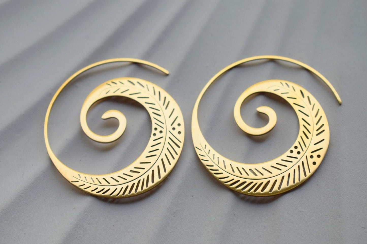 Ornament spiral hoop earrings for women, Vortex golden earrings, Stainless steel earrings, Boho filigree jewelry, Unique gift for her