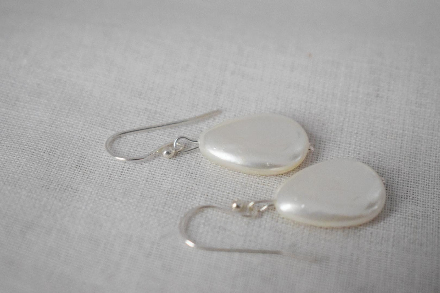 Natural Freshwater Shell earrings, Teardrop Sterling Silver Earrings, Simple Pearl Drop Wedding Earrings, Bridesmaid Gifts