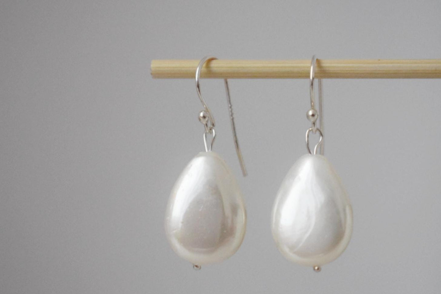 Natural Freshwater Shell earrings, Teardrop Sterling Silver Earrings, Simple Pearl Drop Wedding Earrings, Bridesmaid Gifts