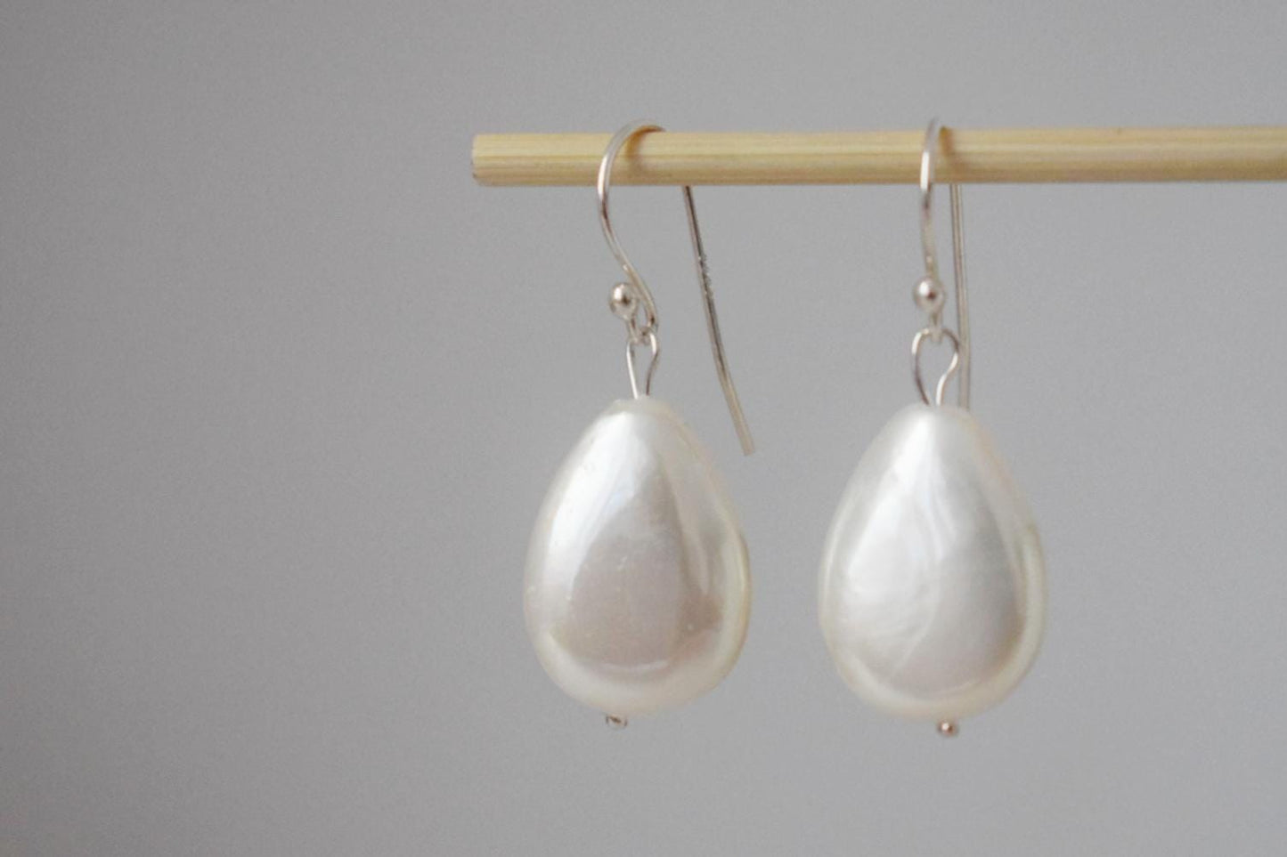 Natural Freshwater Shell earrings, Teardrop Sterling Silver Earrings, Simple Pearl Drop Wedding Earrings, Bridesmaid Gifts