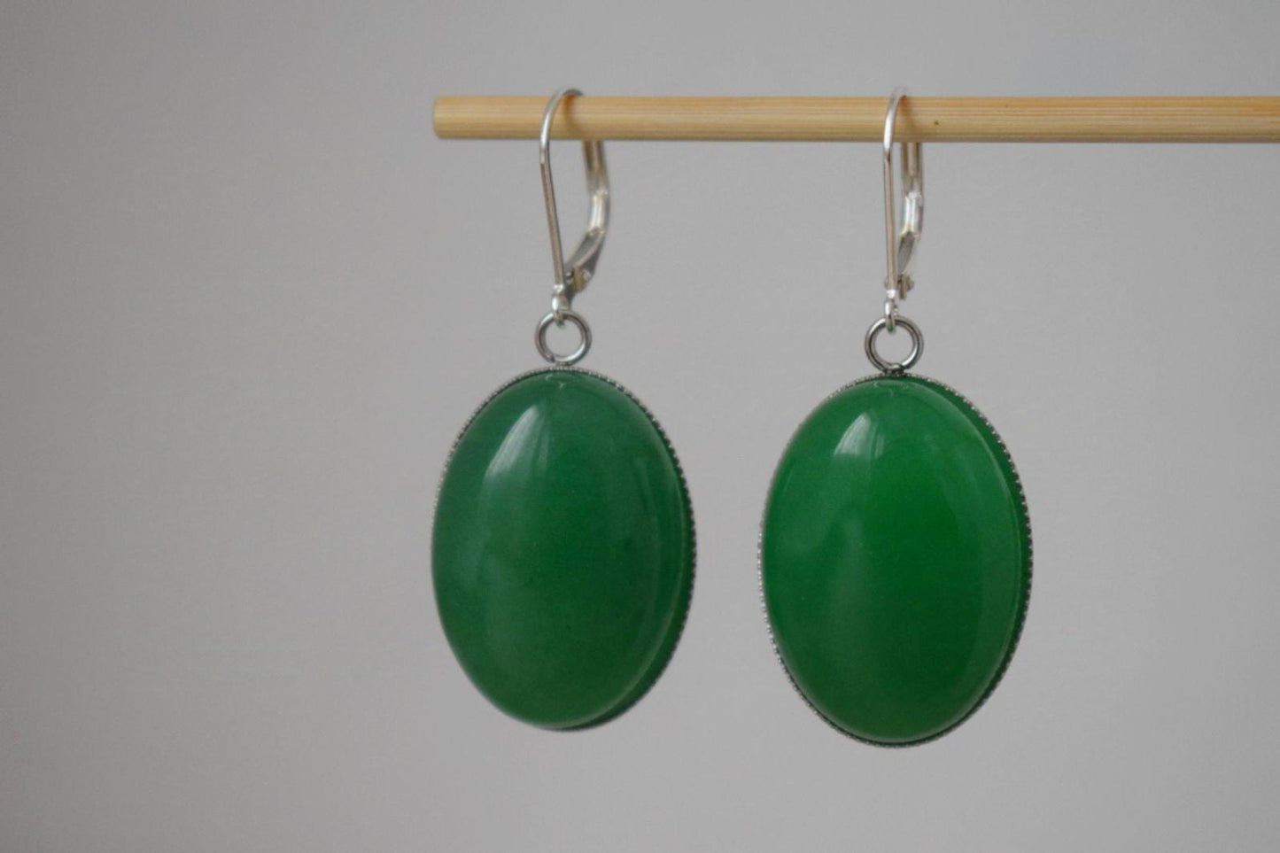 Green jade huggie earrings, Sterling silver hoops, Gemstone dangle drop earrings, Long earrings, Statement Jewelry, Gift for women