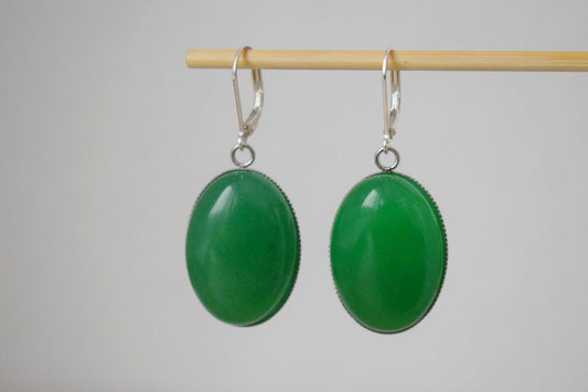 Green jade huggie earrings, Sterling silver hoops, Gemstone dangle drop earrings, Long earrings, Statement Jewelry, Gift for women