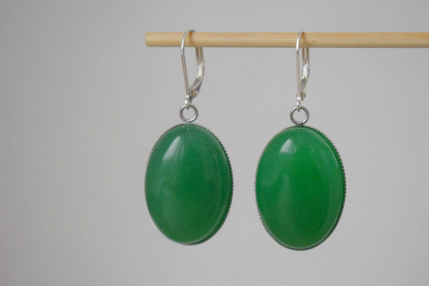 Green jade huggie earrings, Sterling silver hoops, Gemstone dangle drop earrings, Long earrings, Statement Jewelry, Gift for women