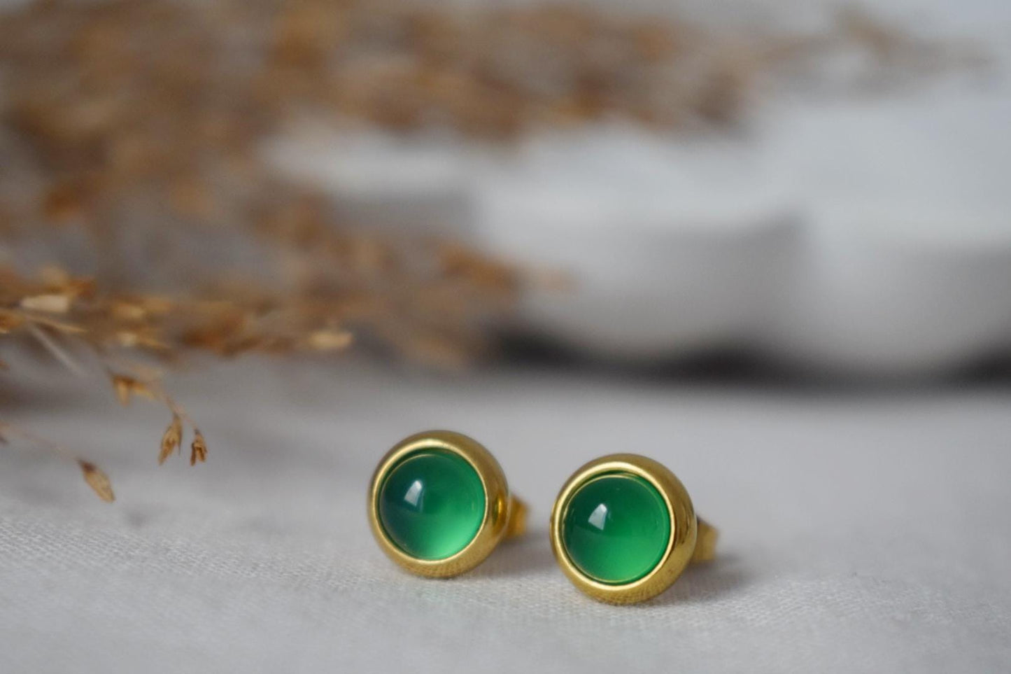 Mini Green Agate Stud Earrings, 6mm Gemstone Stud Earrings, Small Round Earrings, Minimalist Birthstone Jewelry, Birthday gift for her