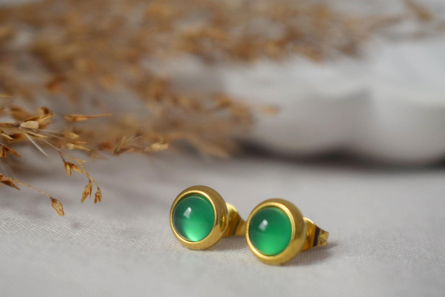 Mini Green Agate Stud Earrings, 6mm Gemstone Stud Earrings, Small Round Earrings, Minimalist Birthstone Jewelry, Birthday gift for her