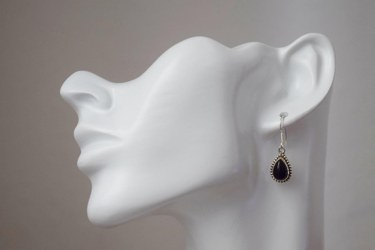 Black Onyx earrings sterling silver, Small teardrop gemstone dangle earrings, Boho chic gift, Handmade jewelry for her, Valentine's day gift