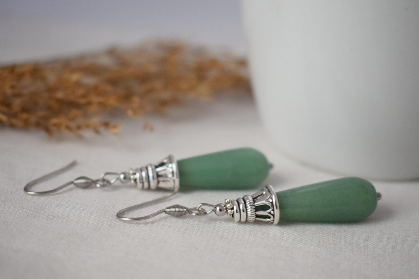 Aventurine dangle earrings, Long teardrop earrings, Green gemstone drop earrings, Boho hanging earrings, Natural aventurine jewelry