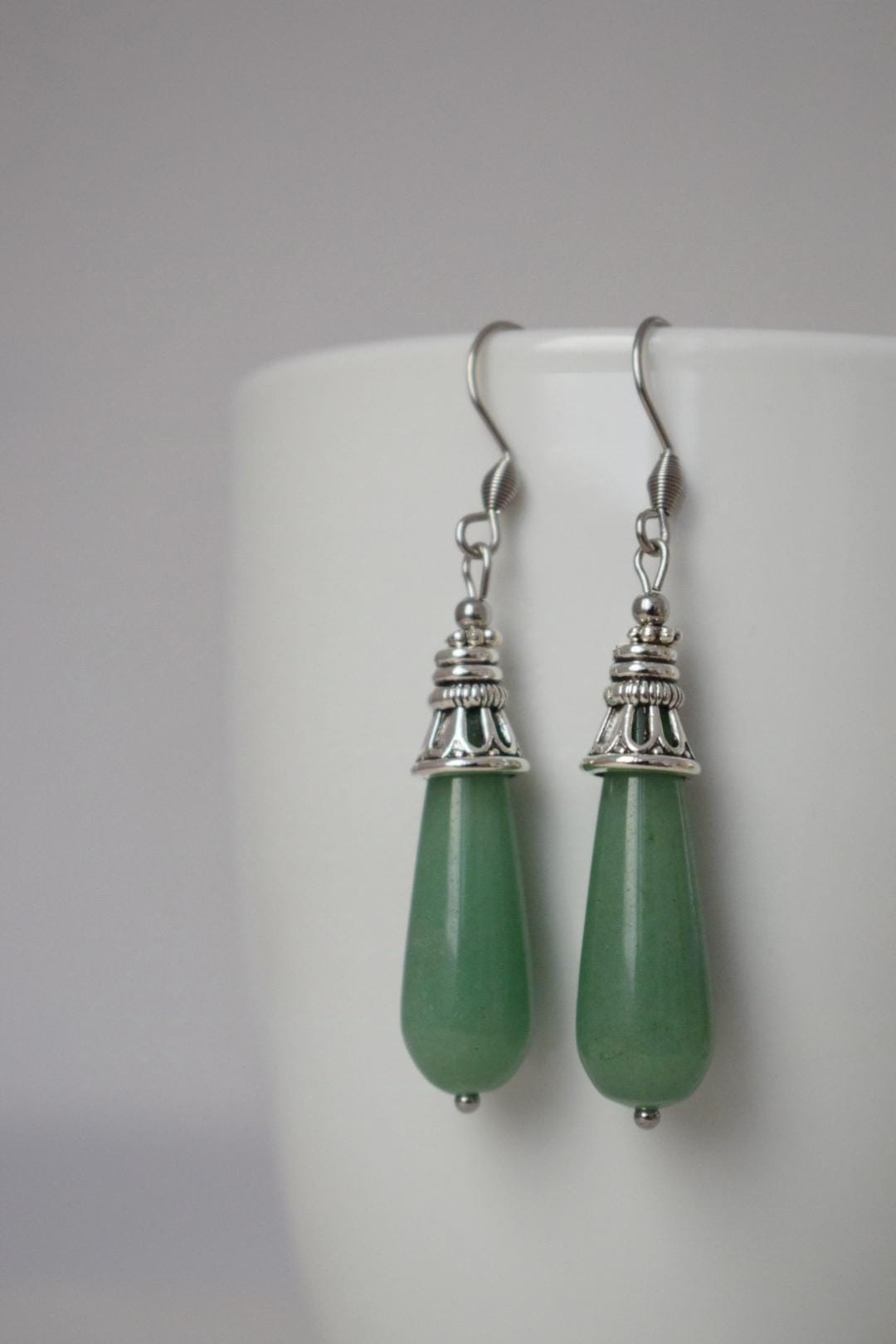 Aventurine dangle earrings, Long teardrop earrings, Green gemstone drop earrings, Boho hanging earrings, Natural aventurine jewelry