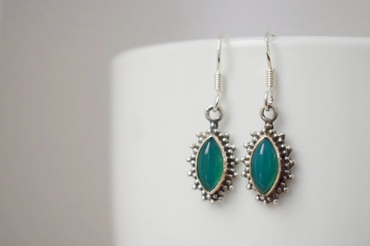 Green onyx earrings in sterling silver, Handmade gemstone dangle earrings, Boho earrings, Delicate natural green onyx earrings, Gift jewelry
