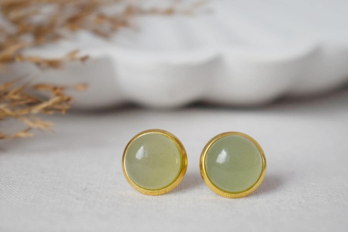 Green Aventurine Stud Earrings, Small Gemstone Earrings, 18k Gold plated stainless steel Push Back, Minimalist Jewelry, Birthstone gift her