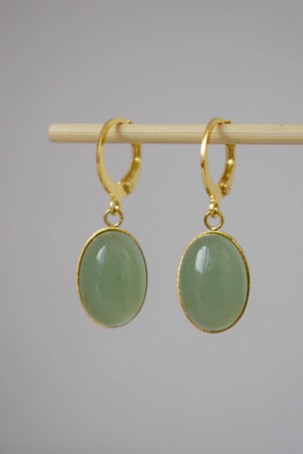Aventurine dangle hoop earrings for women, Green gemstone earrings, Natural stone earrings, Lightweight jewelry, Gift for her