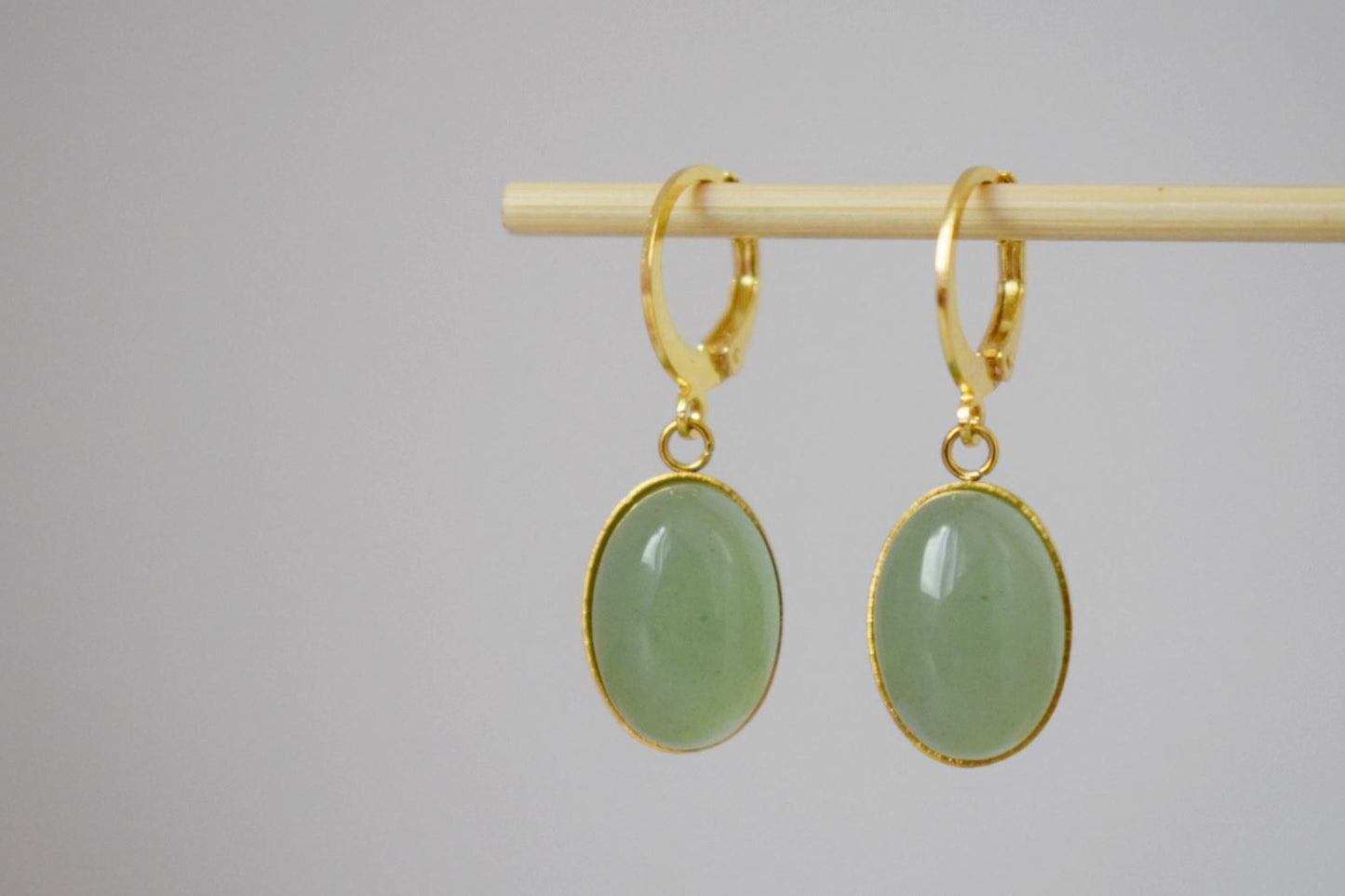 Aventurine dangle hoop earrings for women, Green gemstone earrings, Natural stone earrings, Lightweight jewelry, Gift for her