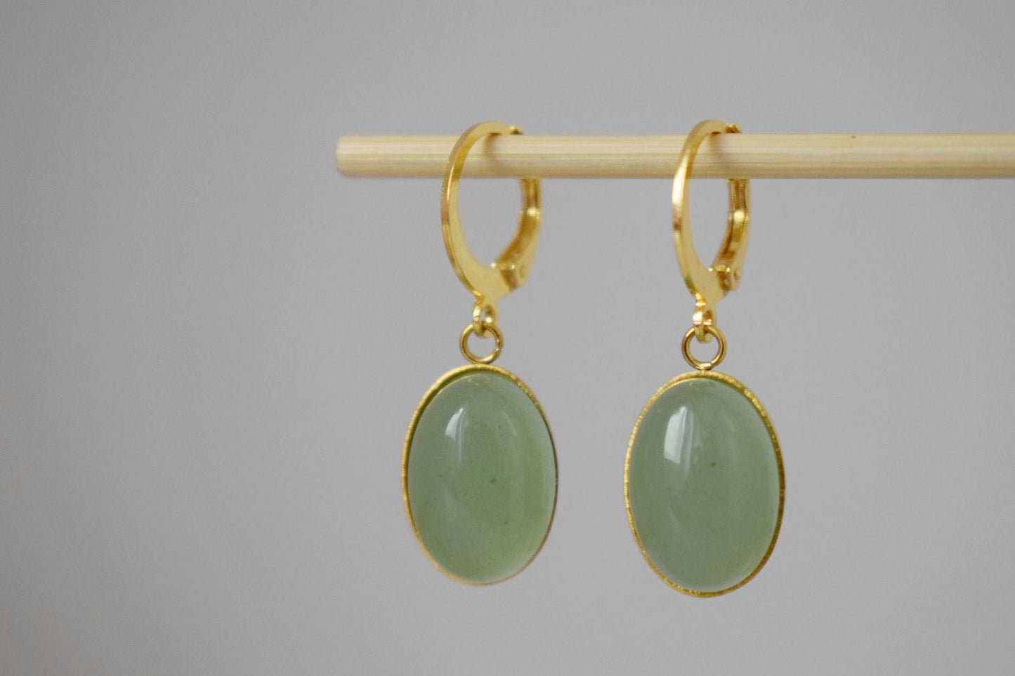 Aventurine dangle hoop earrings for women, Green gemstone earrings, Natural stone earrings, Lightweight jewelry, Gift for her