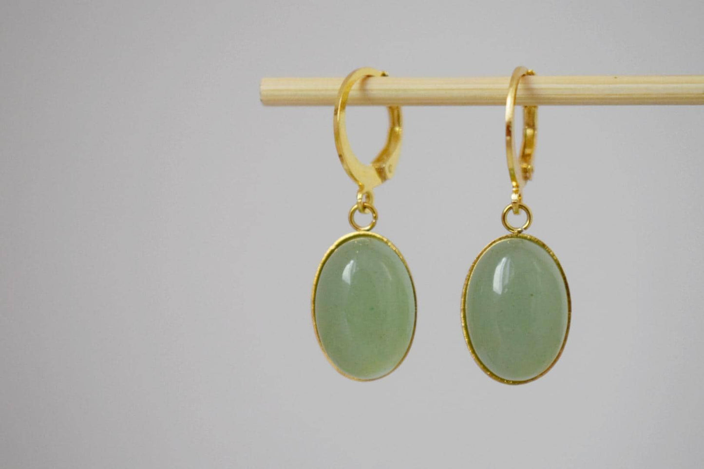 Aventurine dangle hoop earrings for women, Green gemstone earrings, Natural stone earrings, Lightweight jewelry, Gift for her