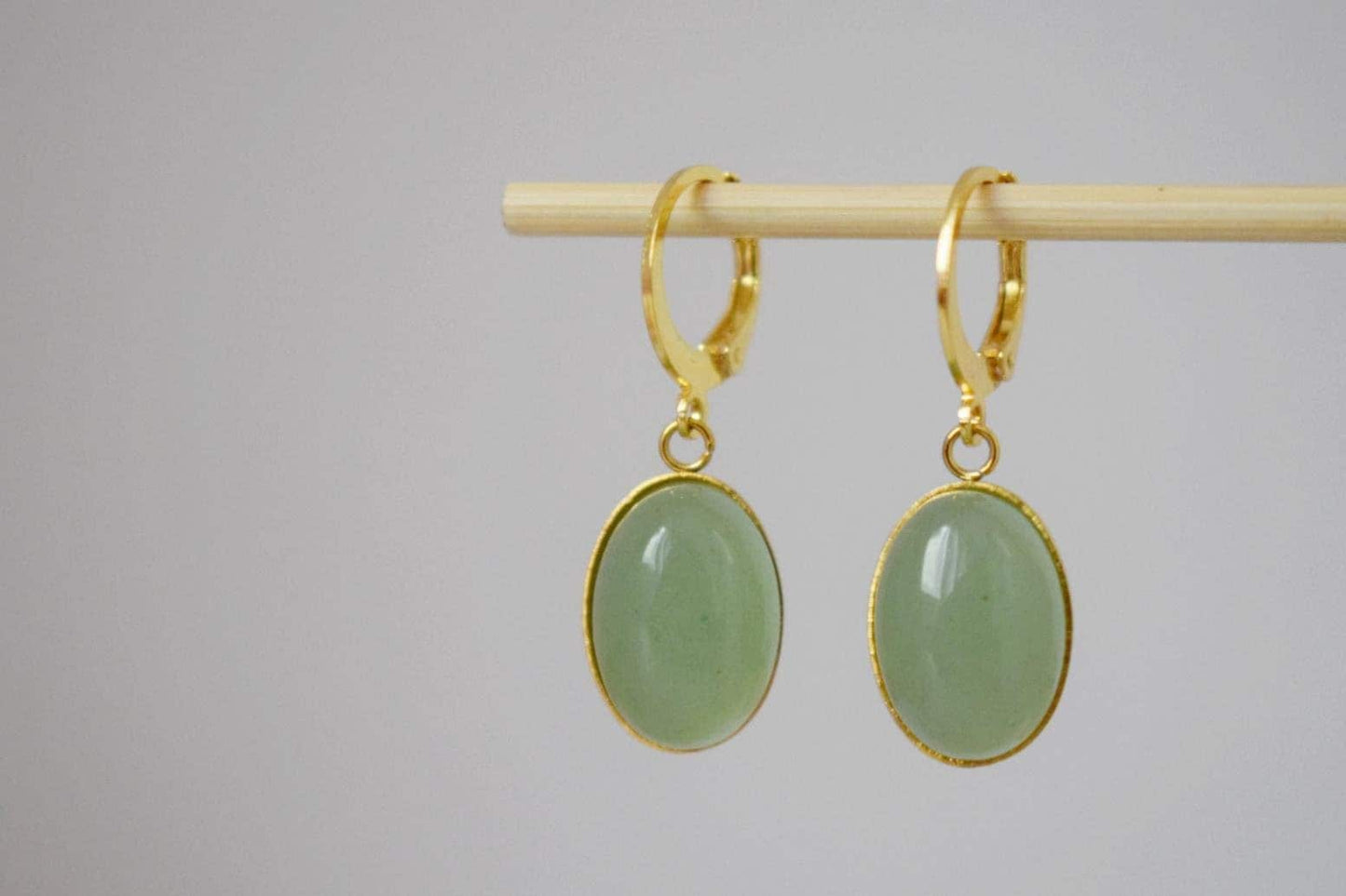 Aventurine dangle hoop earrings for women, Green gemstone earrings, Natural stone earrings, Lightweight jewelry, Gift for her