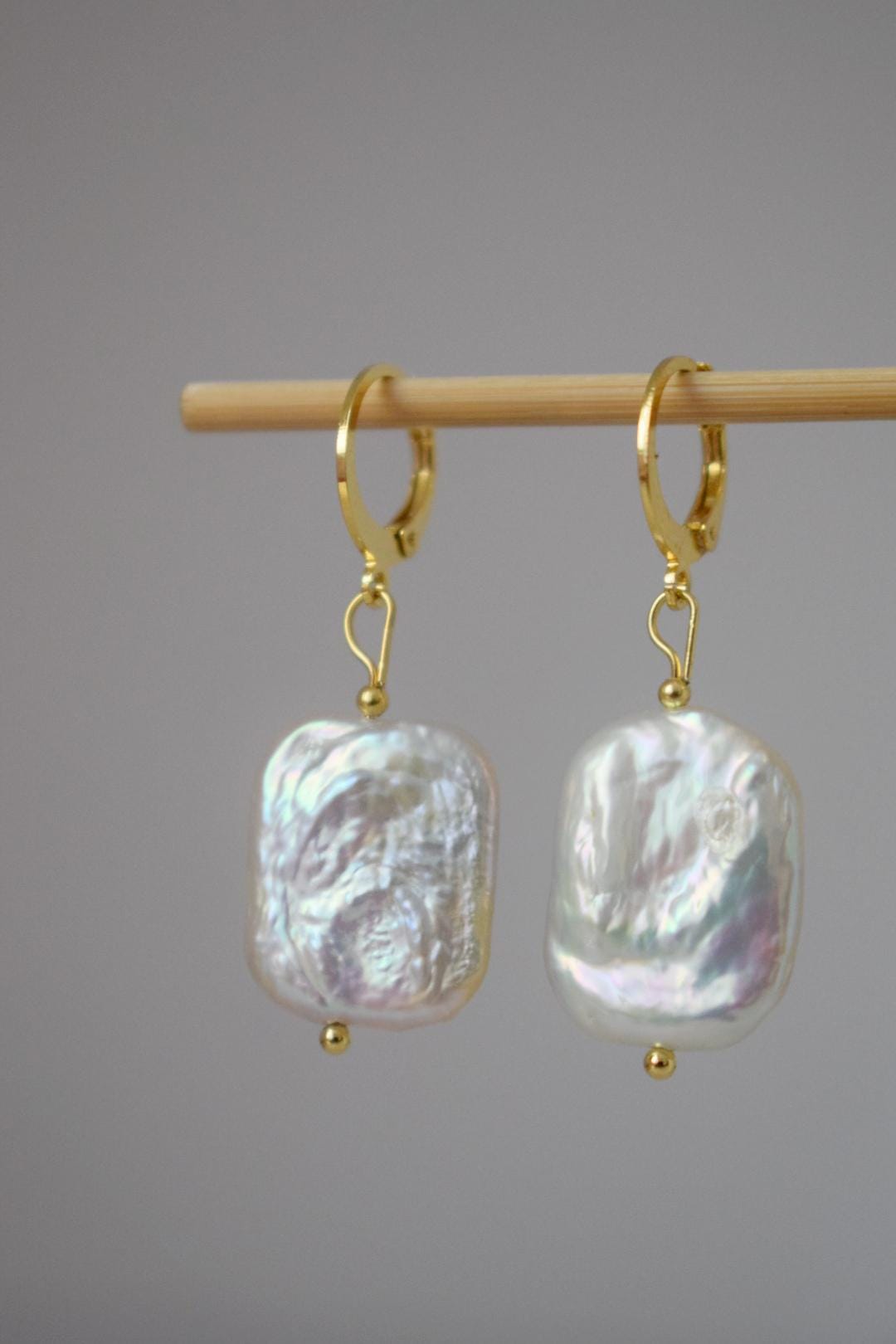 Baroque Keshi Pearl Earrings, Freshwater Pearl Jewelry, 24K Gold Plated Huggie Hoops, Bridal lightweight Jewelry, Perfect Bridesmaid Gift
