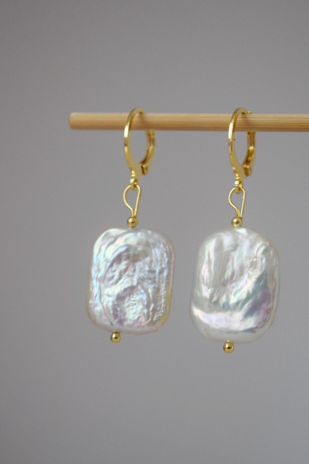Baroque Keshi Pearl Earrings, Freshwater Pearl Jewelry, 24K Gold Plated Huggie Hoops, Bridal lightweight Jewelry, Perfect Bridesmaid Gift