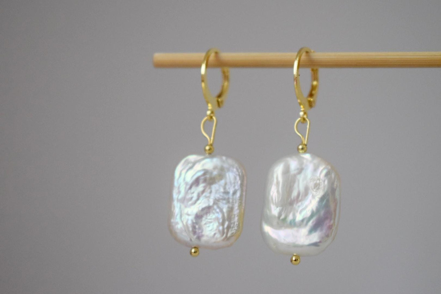 Baroque Keshi Pearl Earrings, Freshwater Pearl Jewelry, 24K Gold Plated Huggie Hoops, Bridal lightweight Jewelry, Perfect Bridesmaid Gift