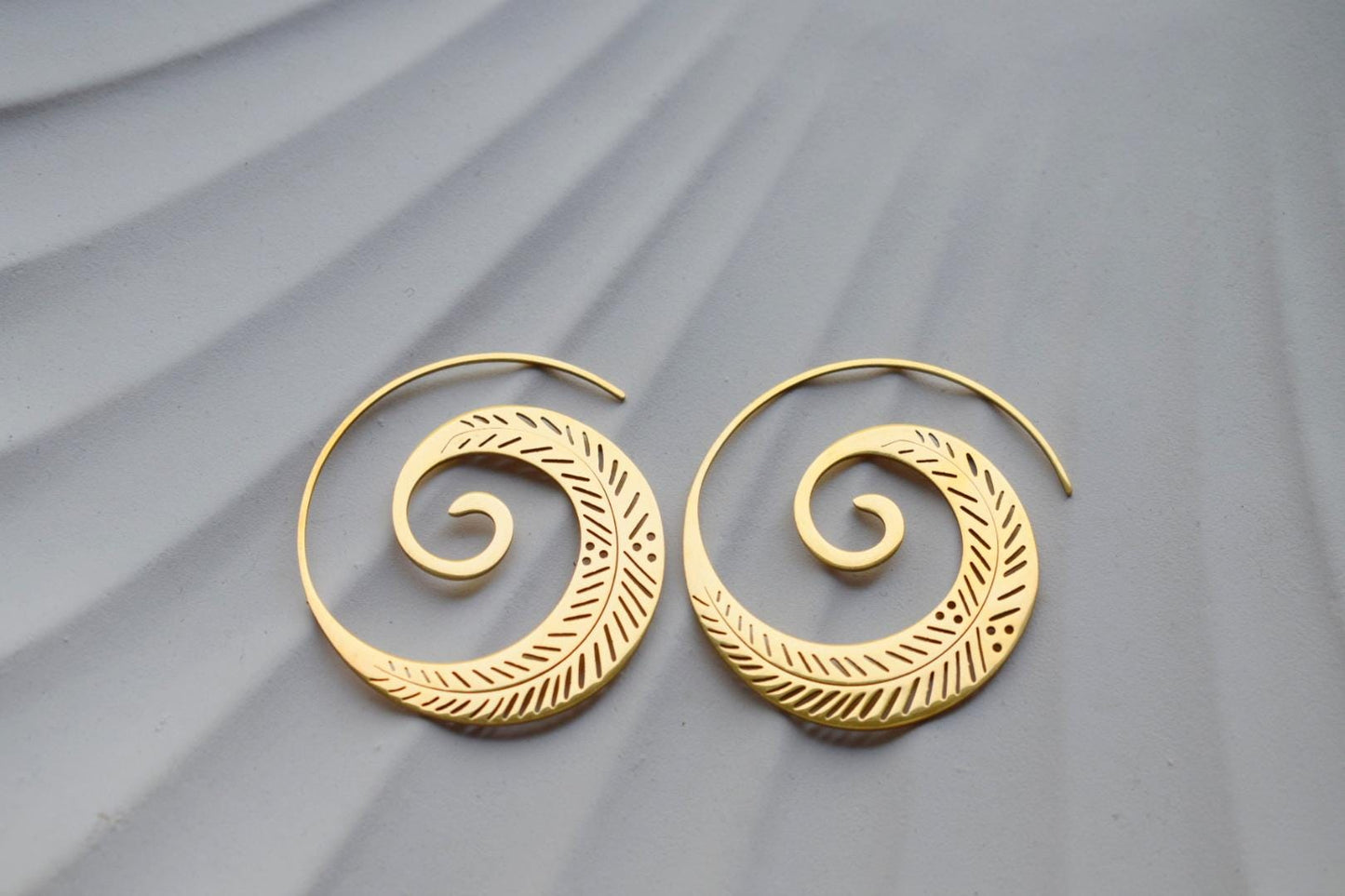 Ornament spiral hoop earrings for women, Vortex golden earrings, Stainless steel earrings, Boho filigree jewelry, Unique gift for her