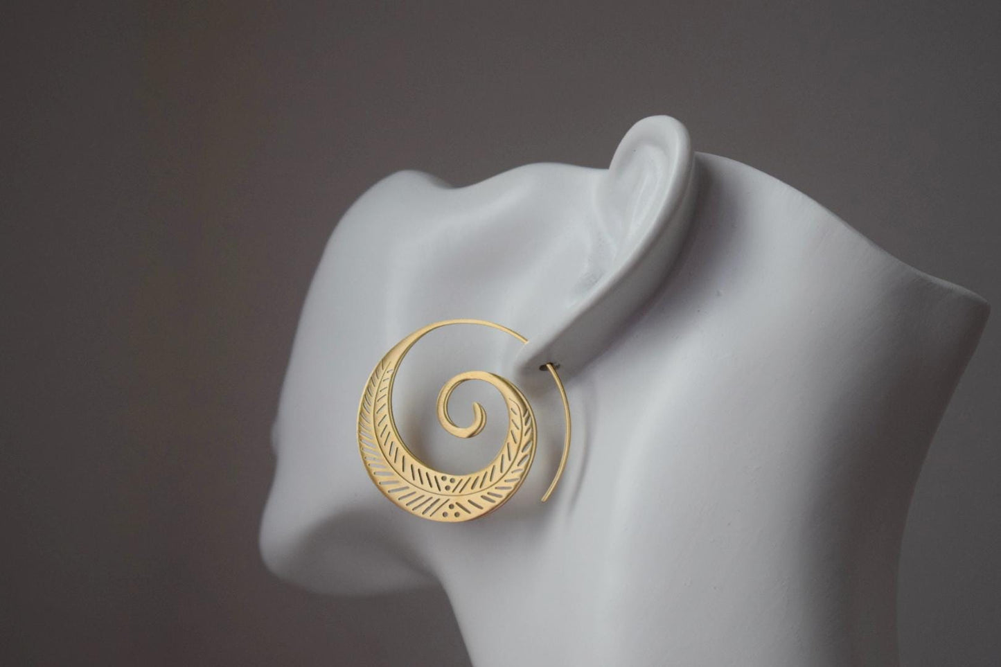 Ornament spiral hoop earrings for women, Vortex golden earrings, Stainless steel earrings, Boho filigree jewelry, Unique gift for her