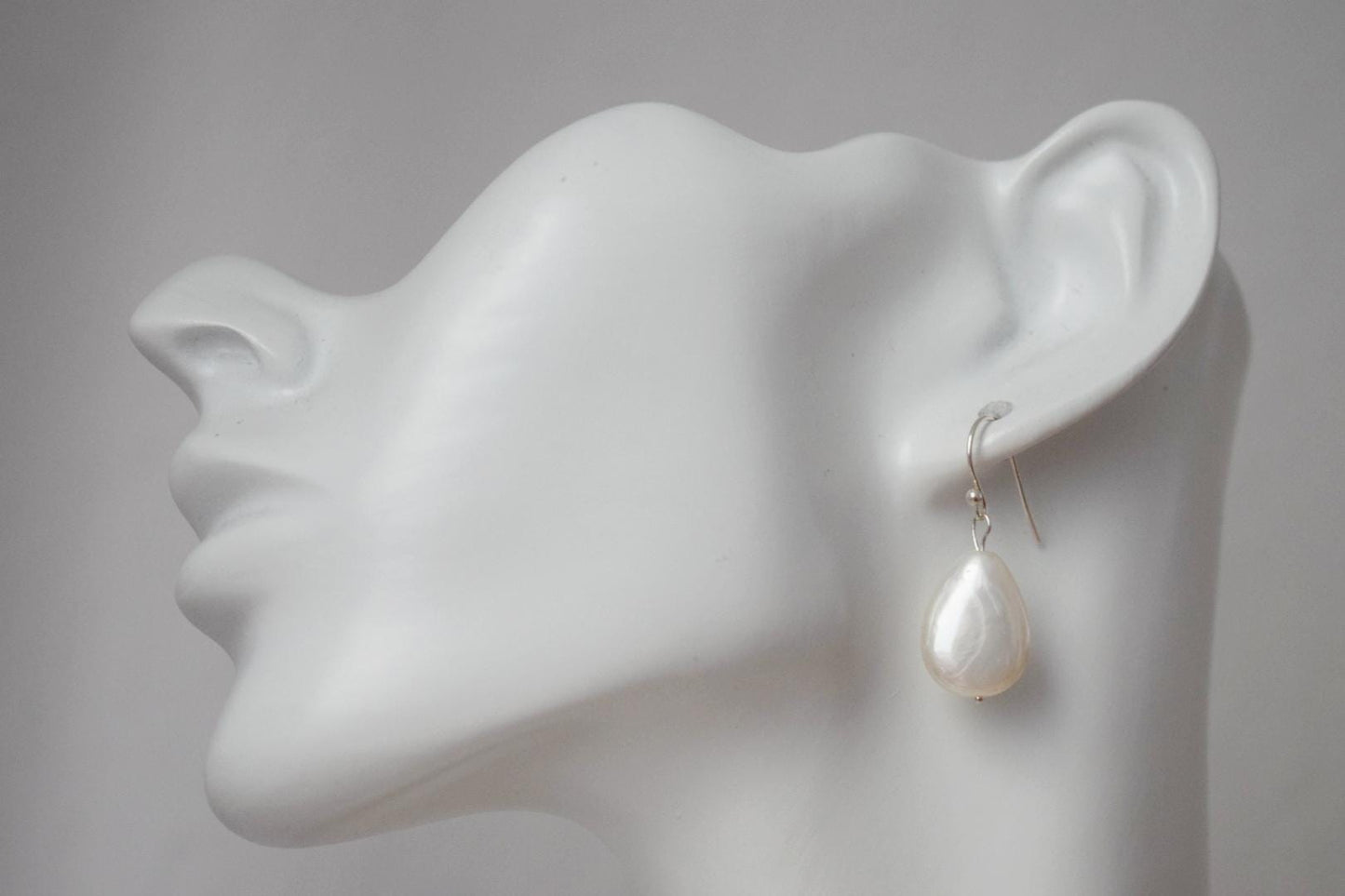 Natural Freshwater Shell earrings, Teardrop Sterling Silver Earrings, Simple Pearl Drop Wedding Earrings, Bridesmaid Gifts