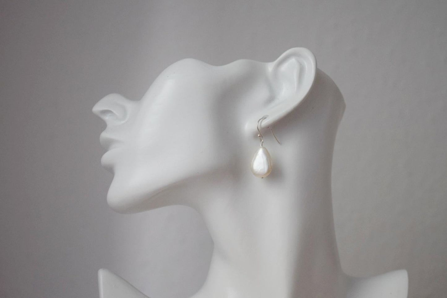 Natural Freshwater Shell earrings, Teardrop Sterling Silver Earrings, Simple Pearl Drop Wedding Earrings, Bridesmaid Gifts