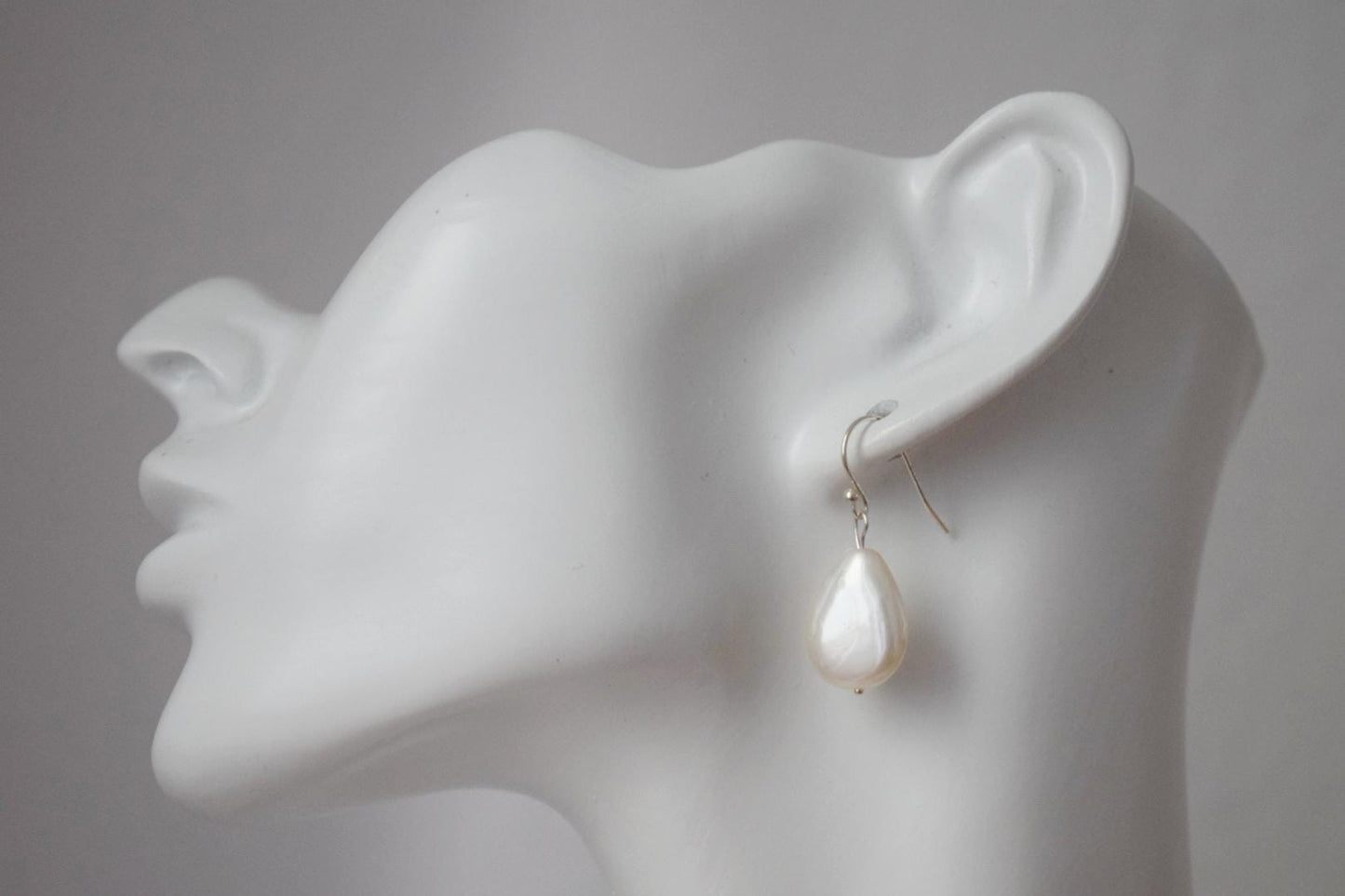 Natural Freshwater Shell earrings, Teardrop Sterling Silver Earrings, Simple Pearl Drop Wedding Earrings, Bridesmaid Gifts