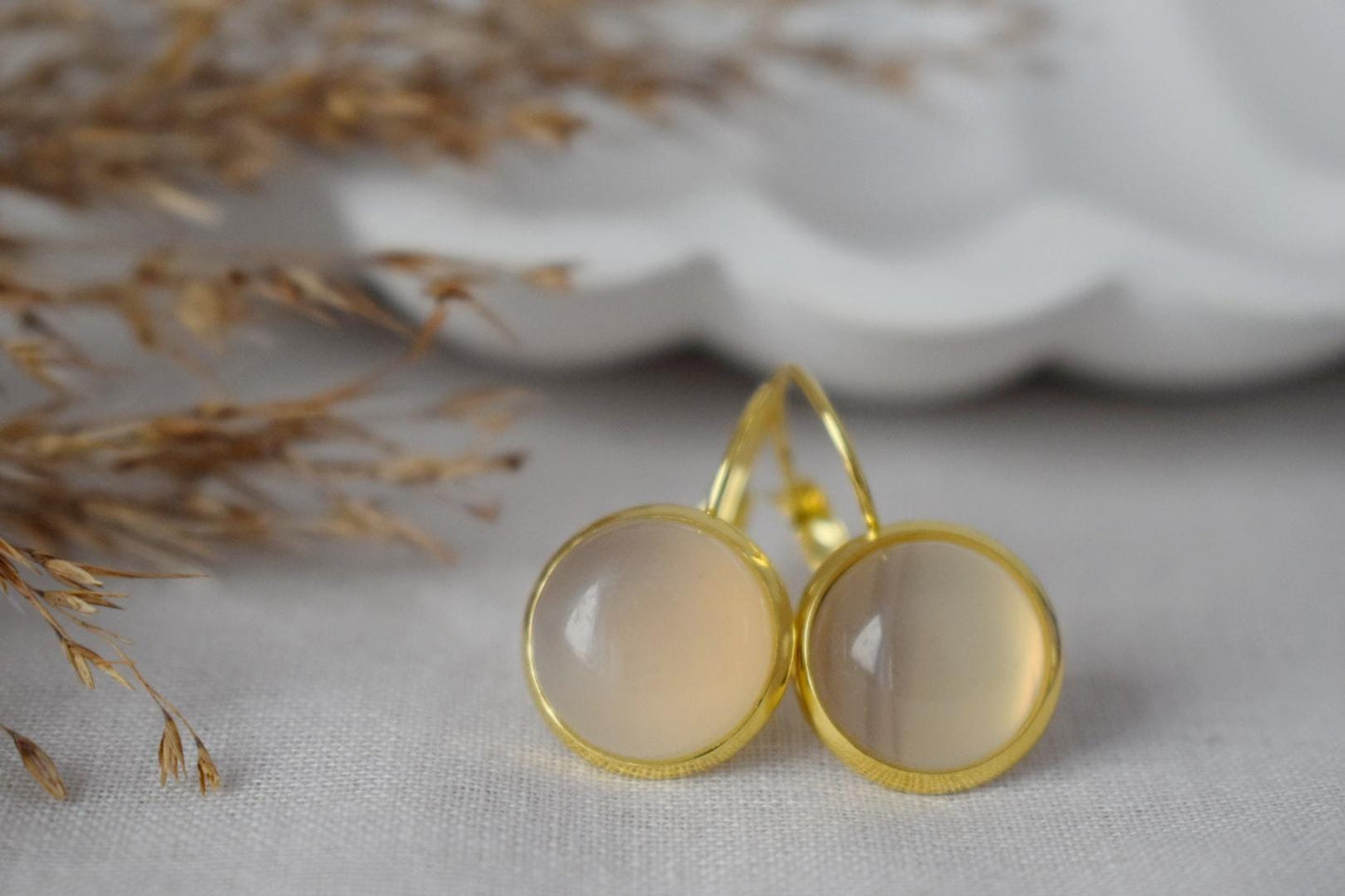 Gray agate earrings, Gemstone dangle earrings, 18k gold plated stainless steel earrings, Handmade jewelry, Valentine's day gift for her