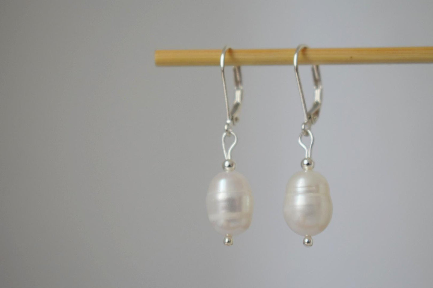 Freshwater Pearl Earrings, Sterling Silver Huggie Hoops, Simple Pearl Wedding Earrings, Lightweight Minimalist Jewelry, Bridesmaid Gift