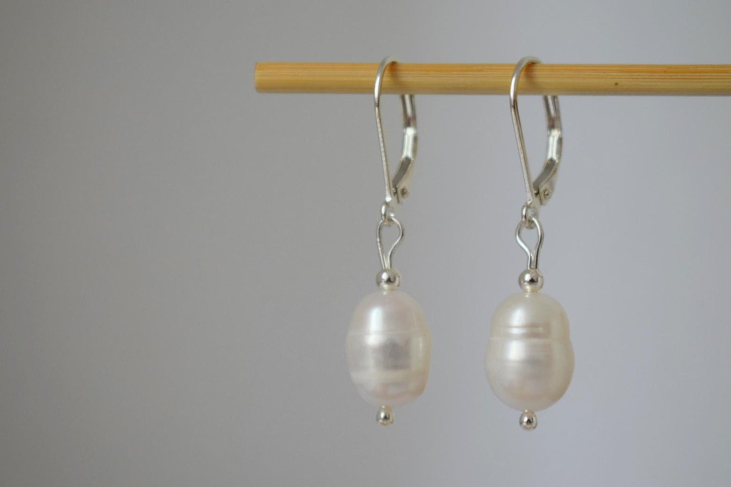 Freshwater Pearl Earrings, Sterling Silver Huggie Hoops, Simple Pearl Wedding Earrings, Lightweight Minimalist Jewelry, Bridesmaid Gift