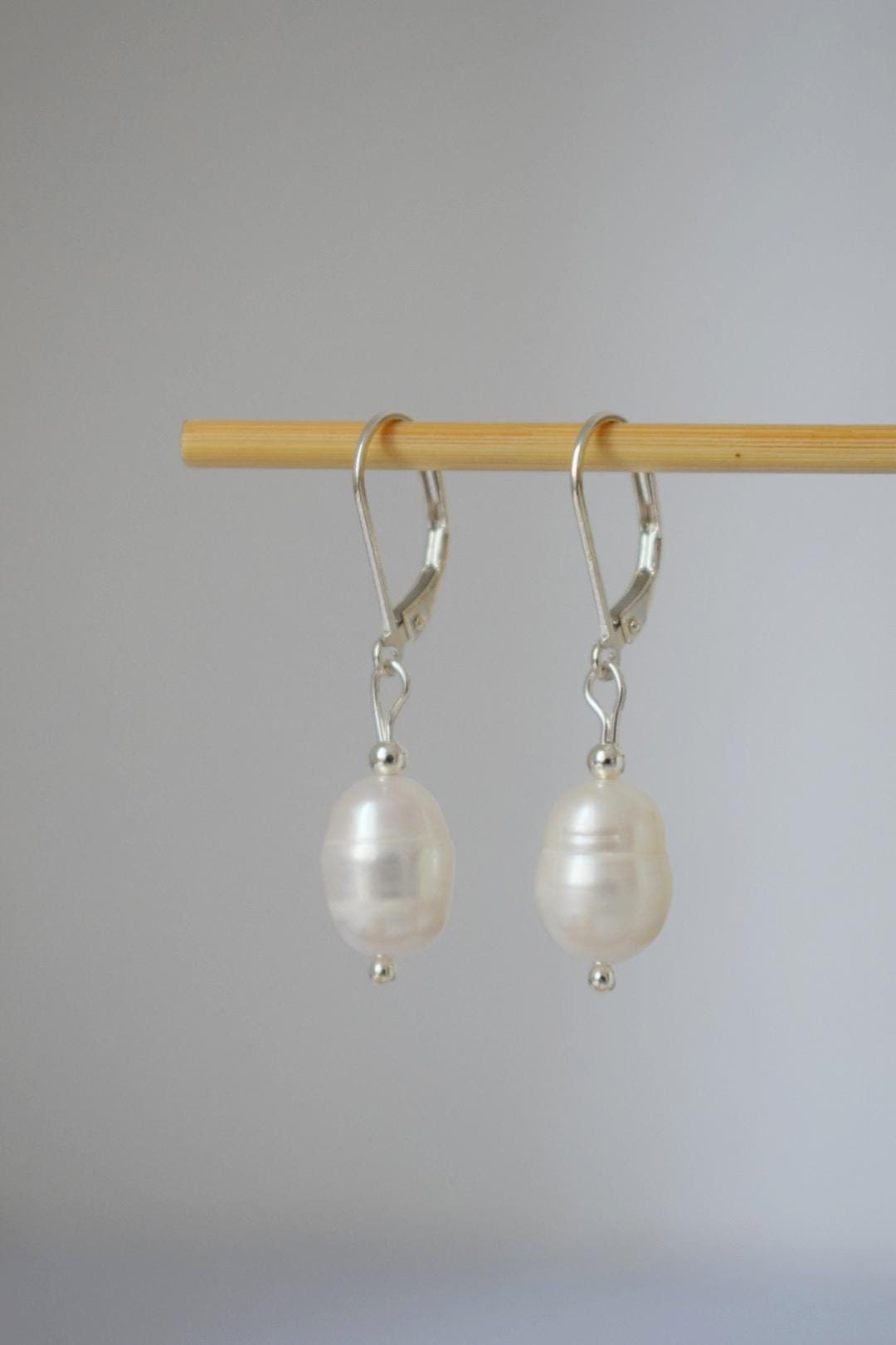Freshwater Pearl Earrings, Sterling Silver Huggie Hoops, Simple Pearl Wedding Earrings, Lightweight Minimalist Jewelry, Bridesmaid Gift