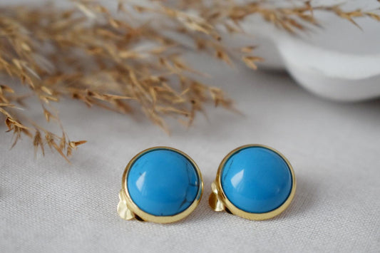 Turquoise clip on earrings, Blue gemstone ear clips, Turquoise jewelry, Non pierced earrings, No hole earrings, Handmade jewelry gift