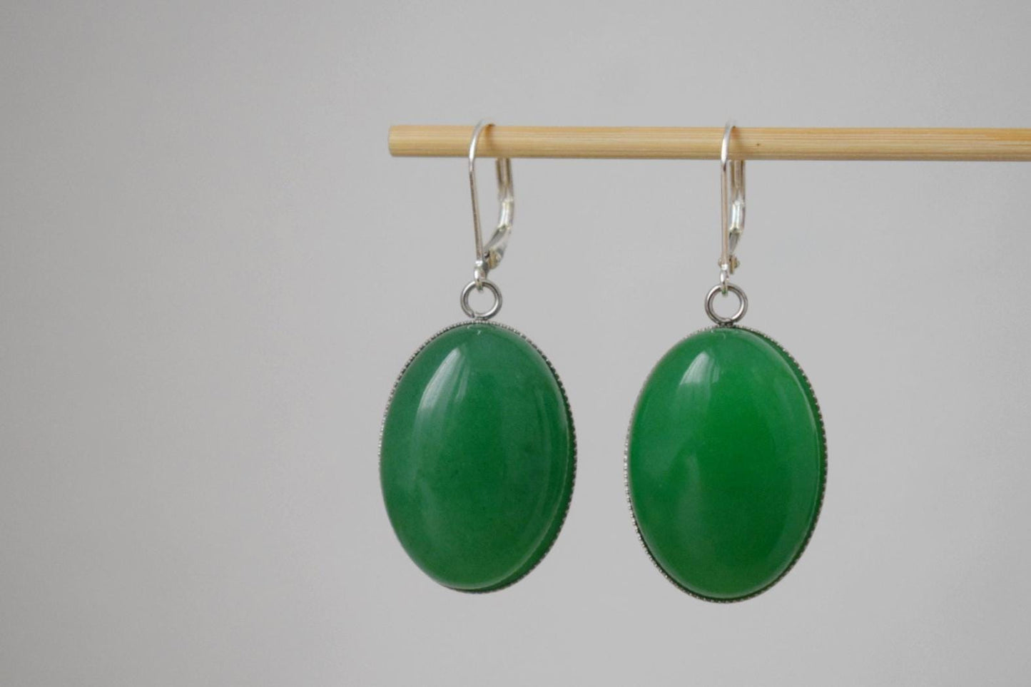 Green jade huggie earrings, Sterling silver hoops, Gemstone dangle drop earrings, Long earrings, Statement Jewelry, Gift for women