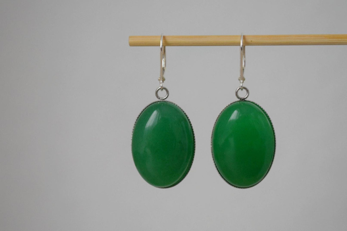 Green jade huggie earrings, Sterling silver hoops, Gemstone dangle drop earrings, Long earrings, Statement Jewelry, Gift for women