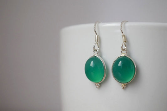 Green onyx earrings, 925 sterling silver, Oval gemstone earrings, Natural stone, Unique silver jewelry, Best valentine's day gift for her