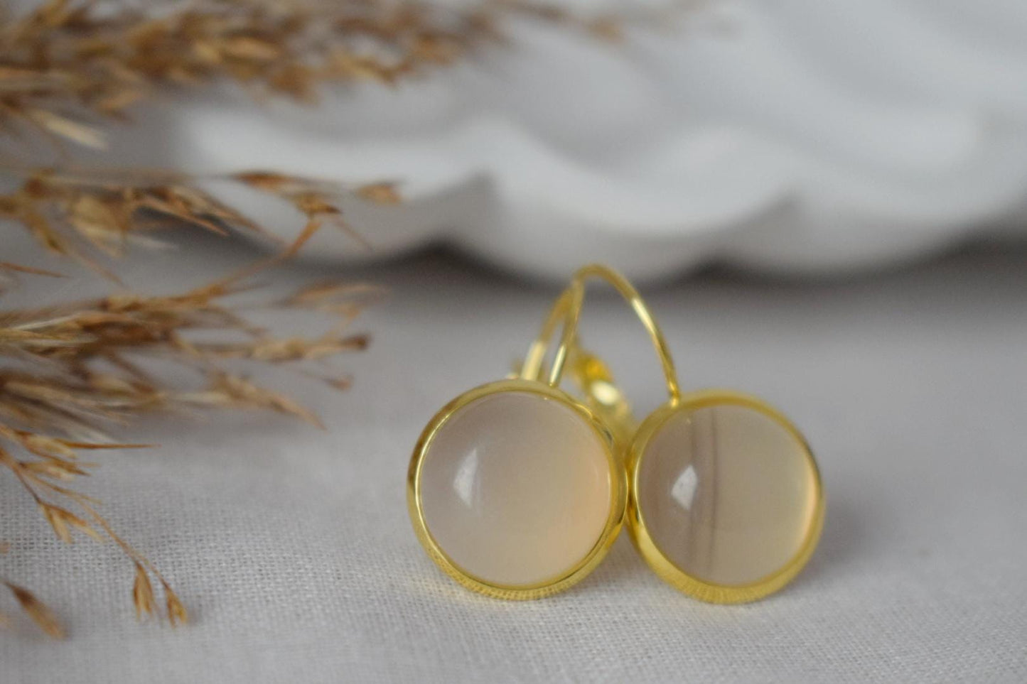 Gray agate earrings, Gemstone dangle earrings, 18k gold plated stainless steel earrings, Handmade jewelry, Valentine's day gift for her