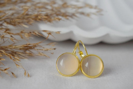 Gray agate earrings, Gemstone dangle earrings, 18k gold plated stainless steel earrings, Handmade jewelry, Valentine's day gift for her