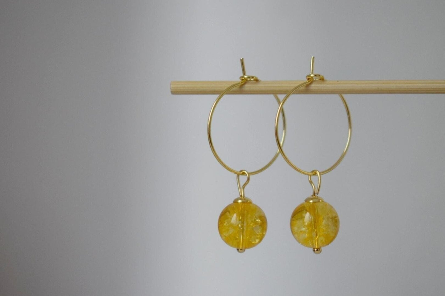 Citrine bead hoop earrings, Gemstone yellow pearl, 18k gold plated surgical stainless steel, November birthstone, Jewelry Gift for her