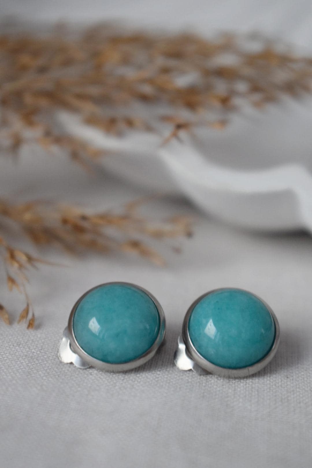 Clip on earrings Jade Turquoise, Non pierced gemstone ear clips for women, Surgical stainless steel, No hole, Handmade jewelry, Gift for her