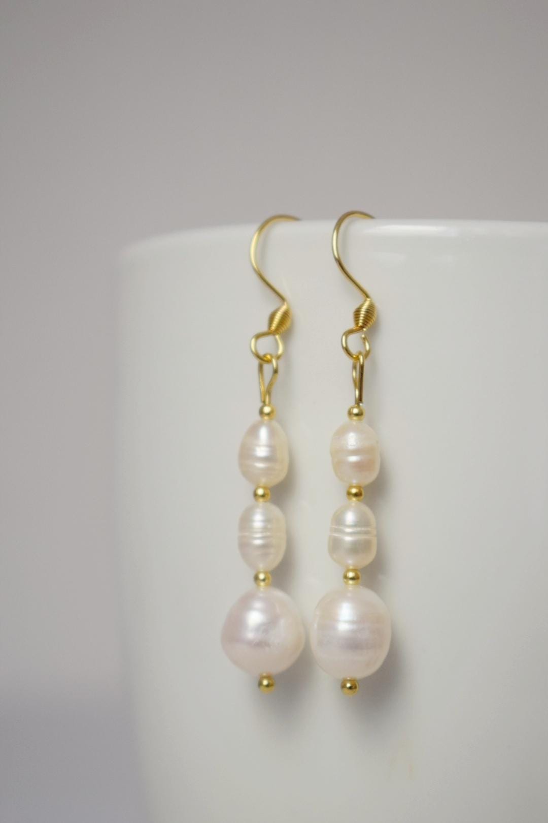 Freshwater Pearl Earrings, Statement Dangle Drop Earrings, 18k Gold Plated Stainless Steel hooks, Wedding Jewelry, Anniversary Gift For Her